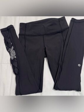 Lululemon Tight Stuff Tight II Black Woven Calf Detail leggins